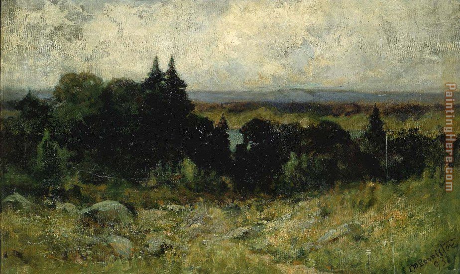 landscape, fields with rocks and trees painting - Edward Mitchell Bannister landscape, fields with rocks and trees art painting